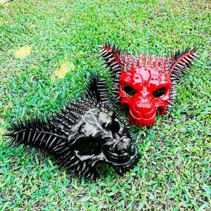 Red Black Steampunk Spikes Anger Wolf Halloween Costume Party Couple Masks